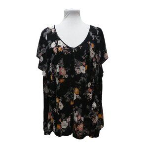 Torrid Black Floral Short Ruffle Sleeve Lightweight Blouse Top Womens 2X